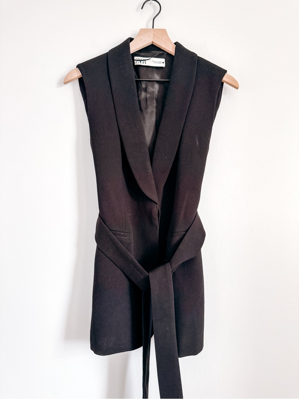 Zara Black Tailored Belted Longline Vest Top Size S